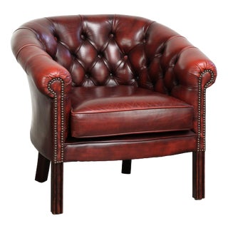 Chesterfield Cowhide Club Armchair in Red For Sale