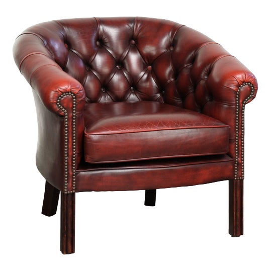 Chesterfield Cowhide Club Armchair in Red For Sale