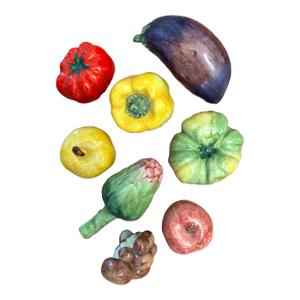 Vintage Late 20th Century Majolica Style Hand-Painted Ceramic Fruit, Set of 8
