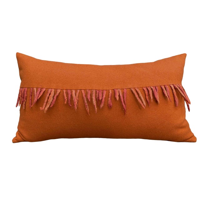 Transitional Burnt Orange Wool Lumbar Pillow With Fringe Chairish