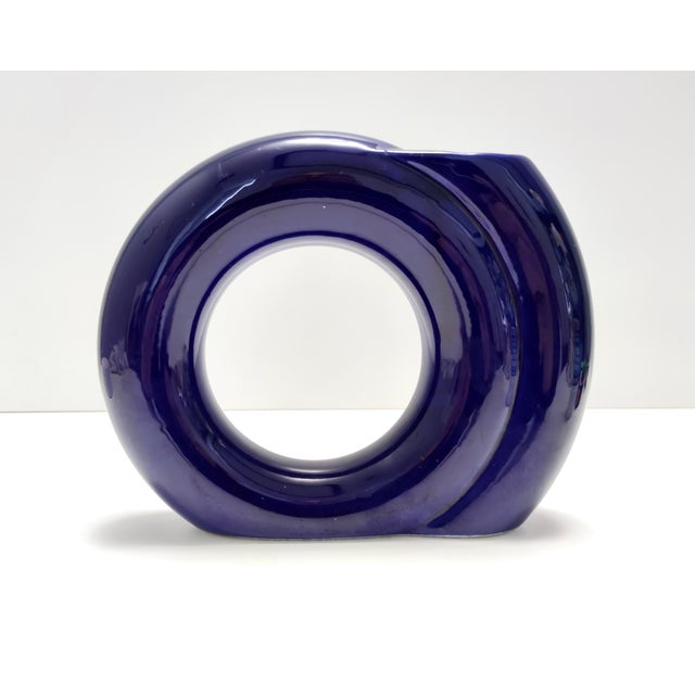Vintage Blue Glazed Ceramic Vase by Pietro Arosio for Parravicini, Italy, 1970s For Sale - Image 4 of 10