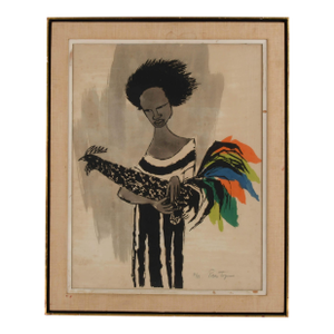 "Girl With Rooster" Limited-Edition Lithograph by Gregorio Prestopino