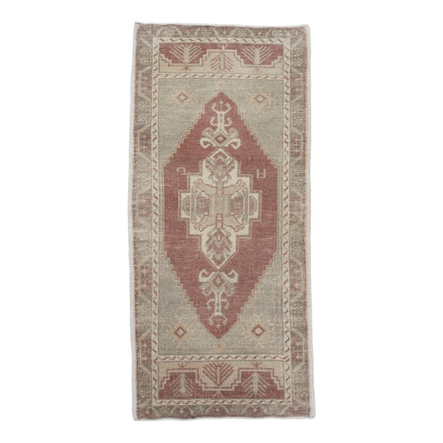 Oriental Hand Knotted Vintage Turkish Mini Rug 1'9" x 3'9" For Sale