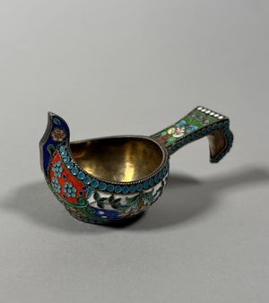 19th century Kovsh in silver-gilt and cloisonné enamels