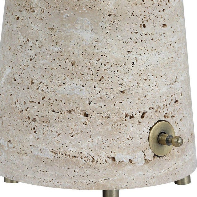Travertine Cone & Brass Table Lamp For Sale - Image 4 of 6
