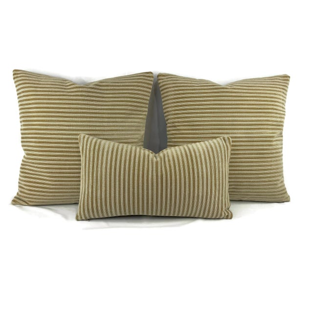 Manuel Canovas Vauville in Beige Pillow Cover - Tan Two Tone Stripe Velvet For Sale In Portland, OR - Image 6 of 6