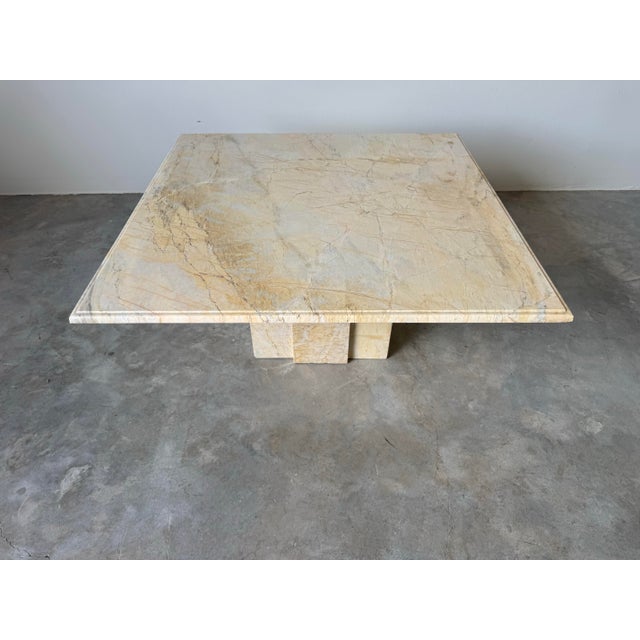 1980s Postmodern Style Beige Marble Square Coffee Table For Sale - Image 4 of 12
