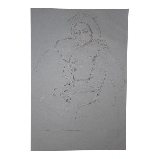 Original Vintage Seated Female Drawing-Signed For Sale