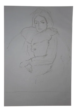 Original Vintage Seated Female Drawing-Signed