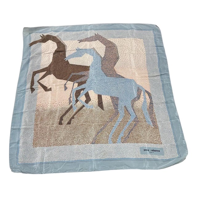 Contemporary Stylized Horses Silk Scarf by Paco Rabanne For Sale
