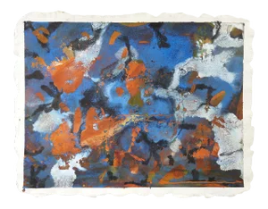 Vintage Abstract Blue & Orange Gouache Painting