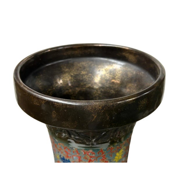 Orient Bronze Glaze Dragon Handle Color Floral Motif Ceramic Vase For Sale - Image 14 of 15