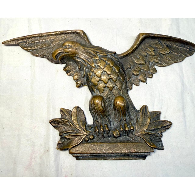 This exquisite antique solid bronze American bald eagle is a stunning piece of architectural decor. Crafted from thick...