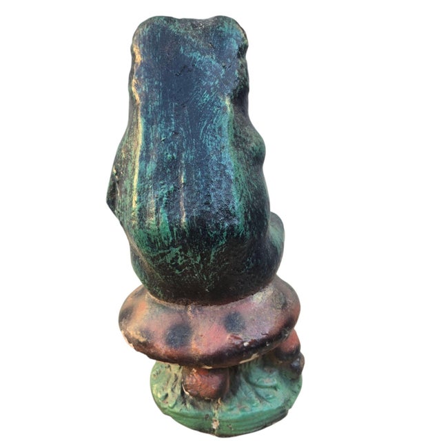 Boho Chic Anthropomorphic Adoring Frog Mushroom Cement Sculpture Yard Art Loving Statue For Sale - Image 3 of 18