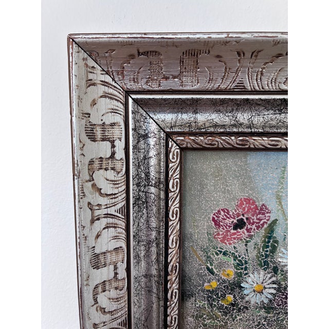 Textile Vintage Original Flower Still Life Oil Painting: Framed Floral Art For Sale - Image 7 of 11