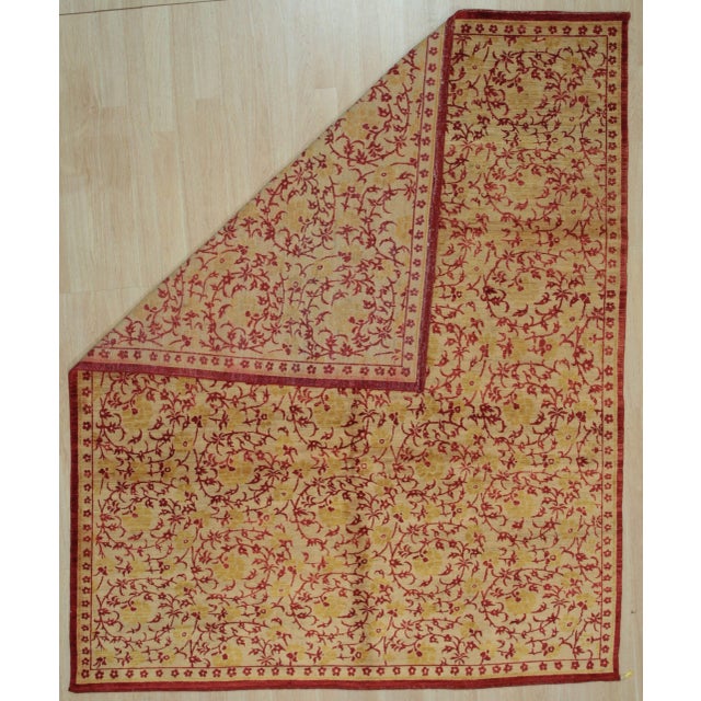Indian 8x10 Celia Unique Ivory Floral Guard Stripe Modern Hand Knotted Afghan Wool Rug For Sale - Image 3 of 7