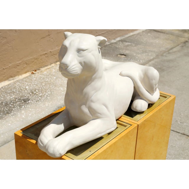 A large and beautiful plaster figure of a panther, with subtle details and matte finish. Good vintage condition. Piece is...