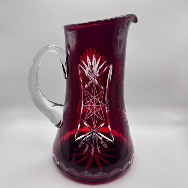 Traditional Mid 20th Century Bohemian Cranberry Cut-to-Clear Pitcher - Set of 5 For Sale - Image 3 of 10