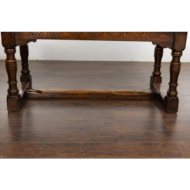 19th Century English Oak Table with Carved Apron and Turned Legs For Sale - Image 11 of 12