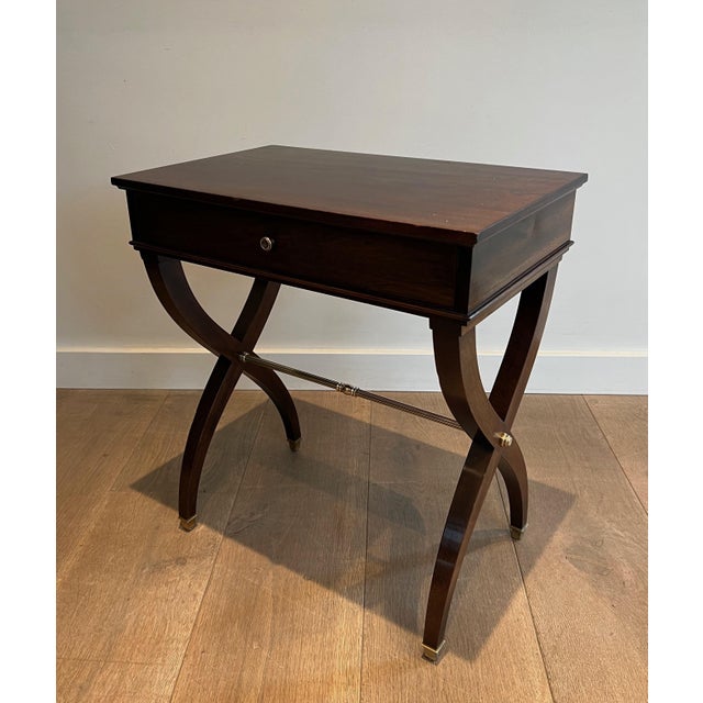 Maison Jansen Neoclassical style wood and brass side or bedside table Attributed to Maison Jansen For Sale - Image 4 of 12