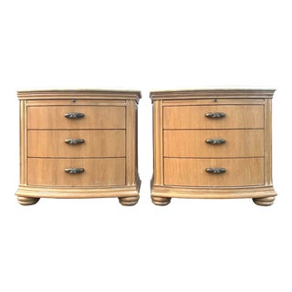 Lexington "Atlantic Overtures" Cerused Oak Bow Front Commodes Large Nightstands - a Pair For Sale