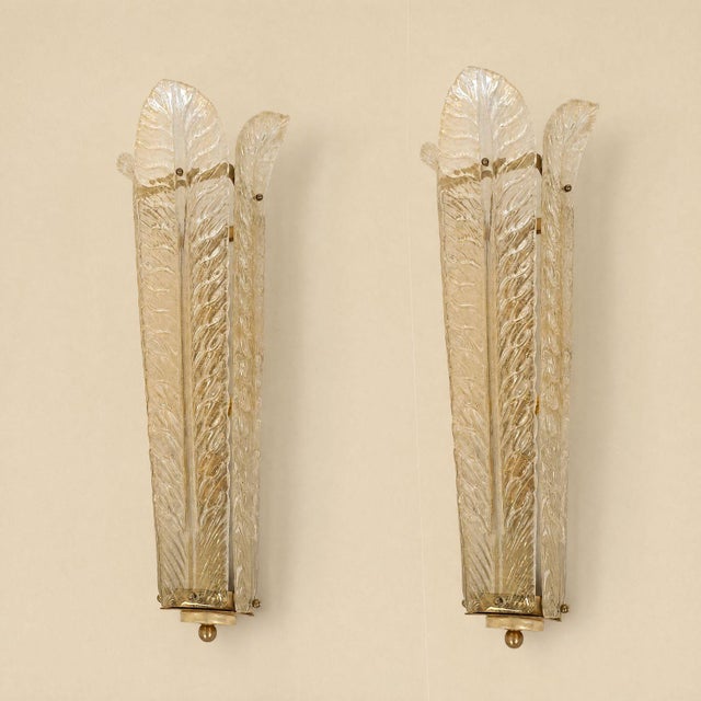 Mid-Century Modern Mid-Century Modern Gold Murano Glass Vanity Sconces For Sale - Image 3 of 12
