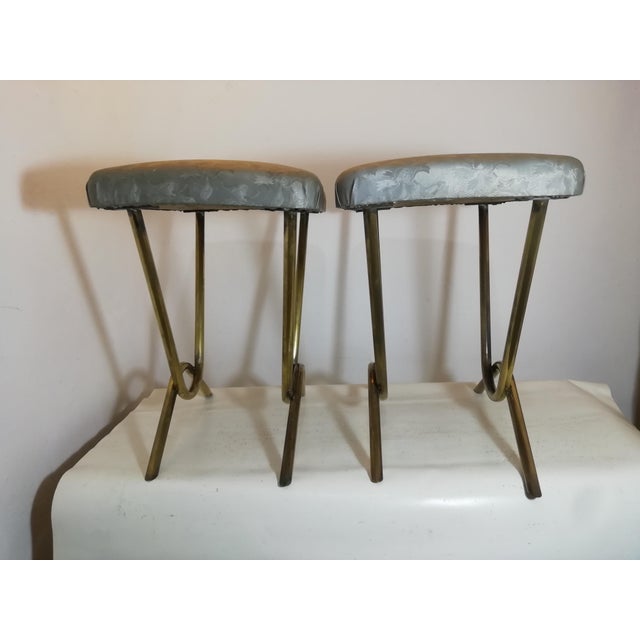 Mid-Century Modern Vintage Brass Stools, Italy, 1950s, Set of 2 For Sale - Image 3 of 12