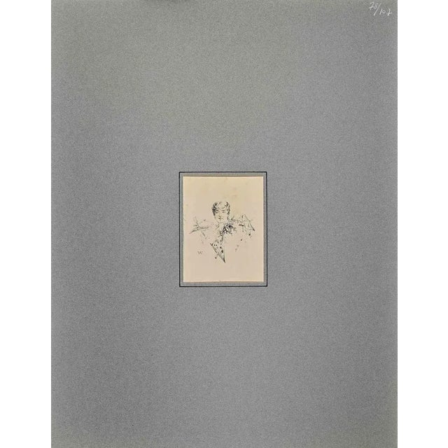 The Lady is a drawing in China Ink on paper realized by Adolphe Willette in the Late 19th Century. Very Good conditions....