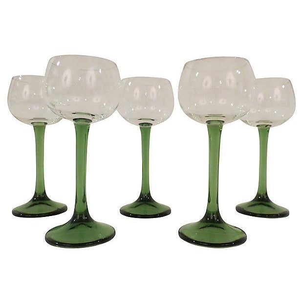 French Green Stemmed Wine Goblets Set of 5 Chairish