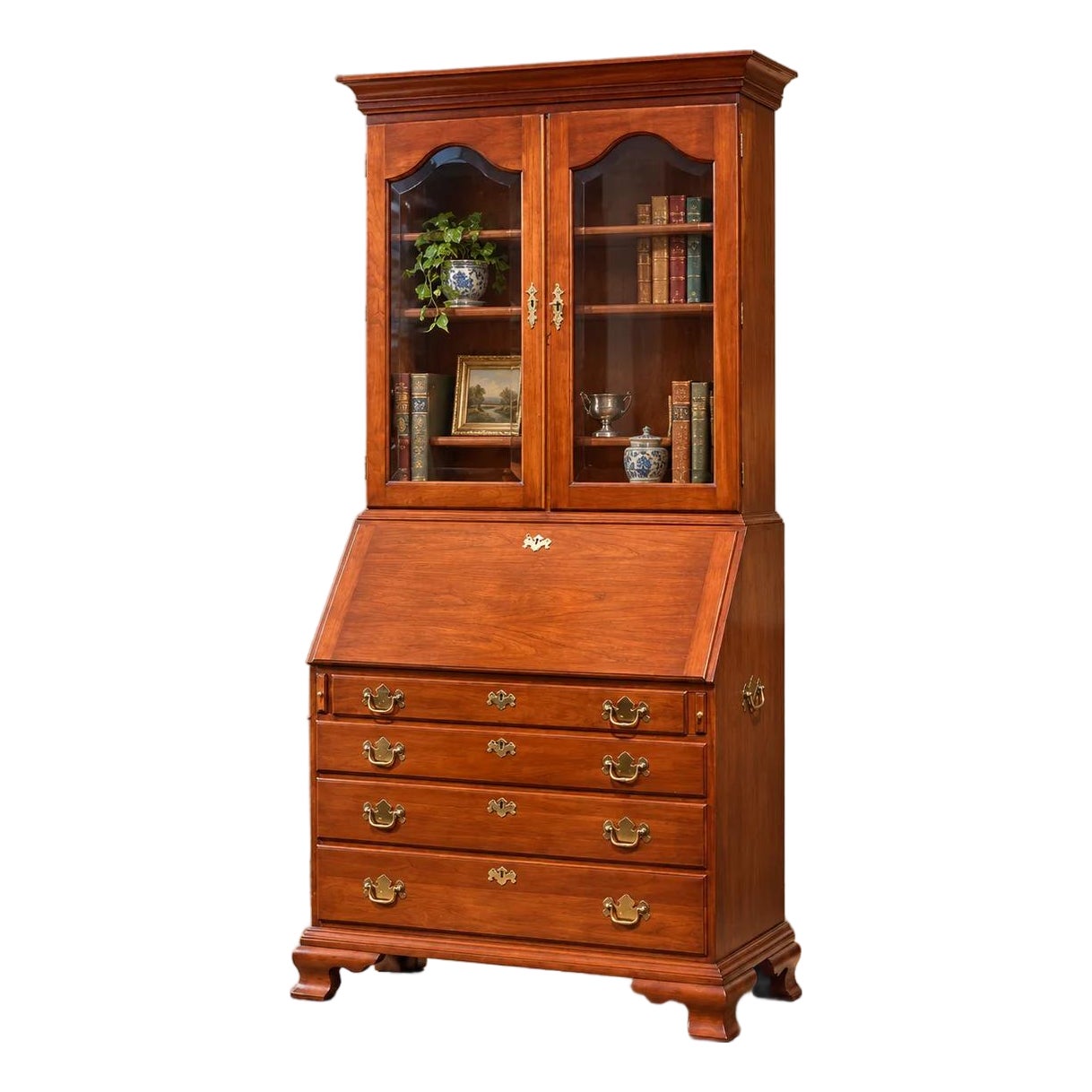 Henkel Harris John Hancock Wild Black Cherry Secretary Bookcase | Chairish