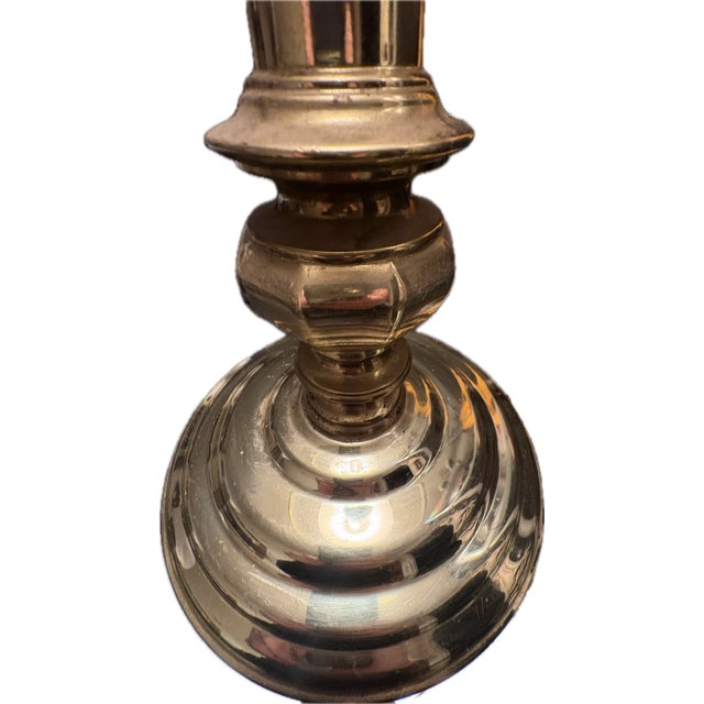 Vintage Stiffel Style Solid Brass Floor Lamp With Integrated Round Glass Side Table For Sale - Image 16 of 16