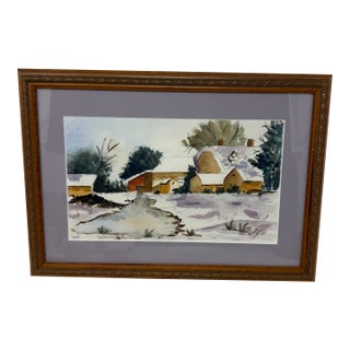 1997 Original Winter Landscape Watercolor by Edna Evallos For Sale