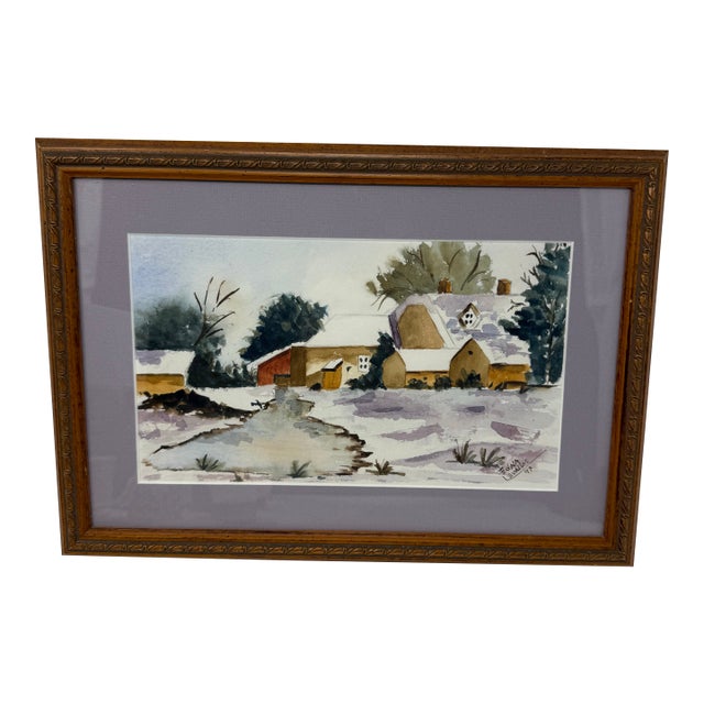 1997 Original Winter Landscape Watercolor by Edna Evallos For Sale