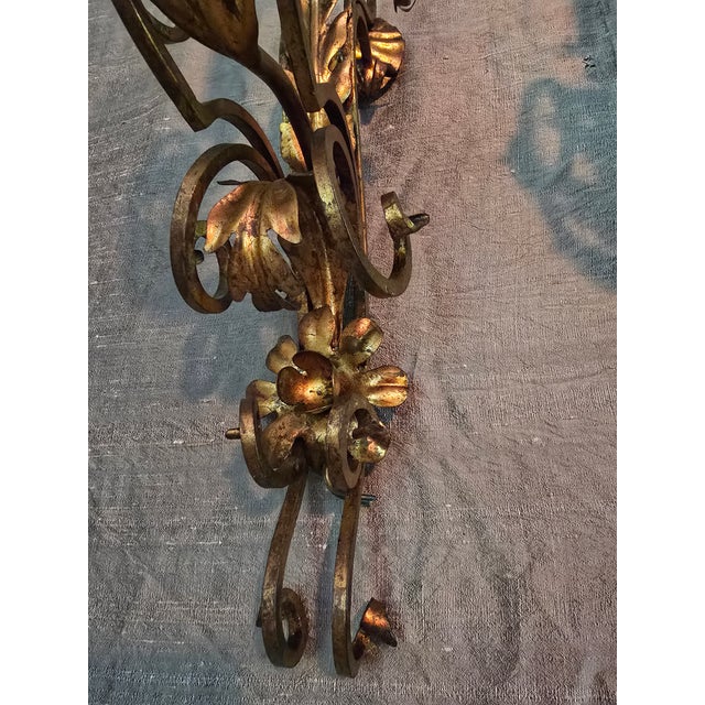 1960s Vintage Italian Gilt Pair Sconces For Sale - Image 5 of 7