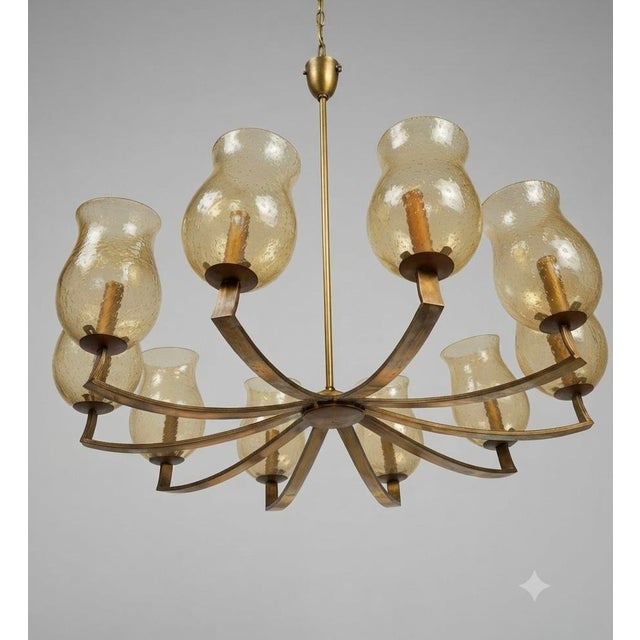 Vintage Chandelier in Brass and Etched Glass, 1950s For Sale - Image 6 of 6