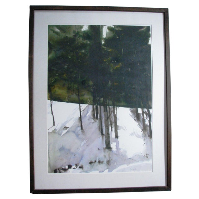 20th Century Original Winter Scene Watercolor Painting By Robert