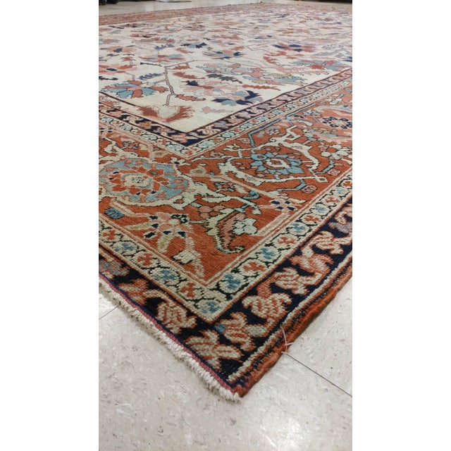 Antique Persian Serapi Carpet, Handmade Wool Oriental Rug, Ivory and Light Blue For Sale - Image 11 of 18