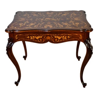 1890 Antique French Louis XV Mahogany & Marquetry Inlay Center Table Hall Table For Sale