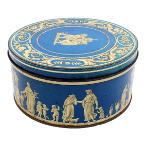 Circa 1900 "Wedgewood" Blue Jasperware Biscuit Box by Huntley & Palmers
