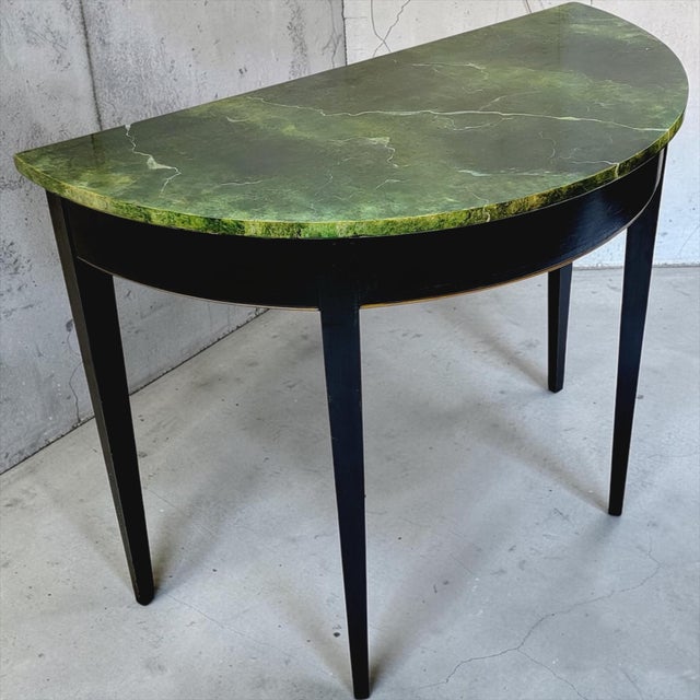 Mid-Century Italian Demilune Faux Marble Black & Lacquer Console Table ...