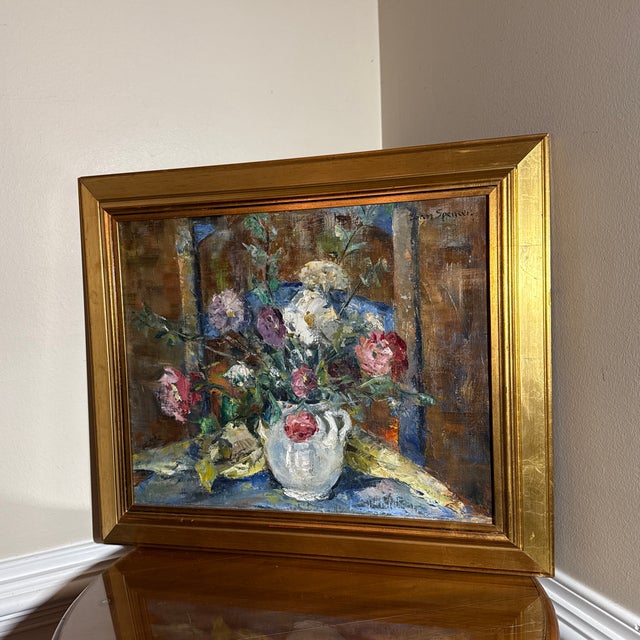 Jean Spencer (N.Y. / Ill. b. 1904), floral still life, oil on artist board. Great look and size by this listed artist