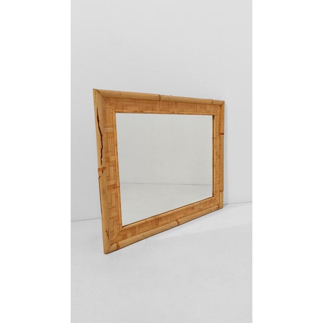 Wood Vintage Rectangular Mirror in Bamboo Cane and Rattan Parquets, 1970s For Sale - Image 7 of 16
