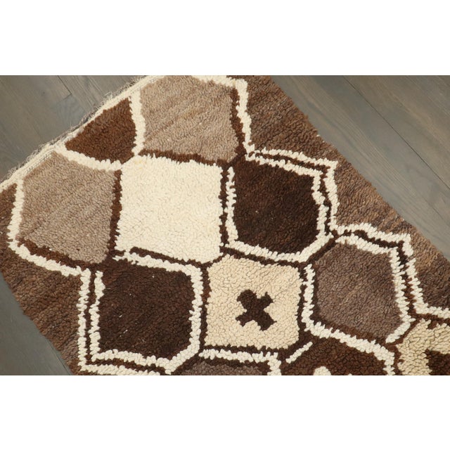 Mid 20th Century Vintage Zabihi Collection Brown Ivory Small Moroccan Runner - 2'5" x 5'8" For Sale - Image 5 of 9