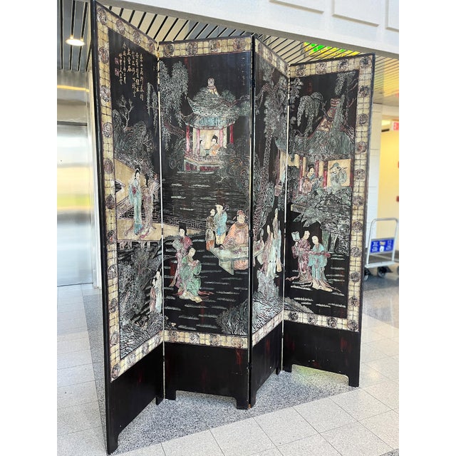 1970s 1970s Ming Dynasty Style Coromandel Four Panel Screen For Sale - Image 5 of 10