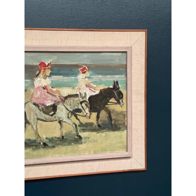 Tage Gavik, Children on Donkeys at the Beach, 1960s, Oil Painting on Canvas, Framed For Sale - Image 5 of 18