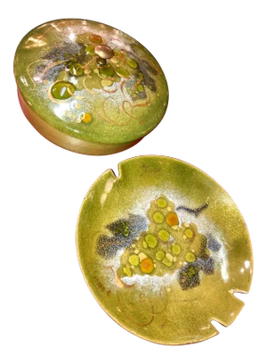 Sascha Brastoff Mid-Century Grape Motif Box & Tray - a Pair