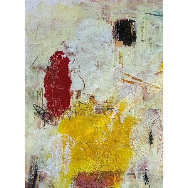 Christiane Corcelle "Orquevaux White Whispers 1" Mixed Media on BFK Paper, Framed Abstract Painting in Cream, Yellow and Red, 2024 For Sale - Image 4 of 9