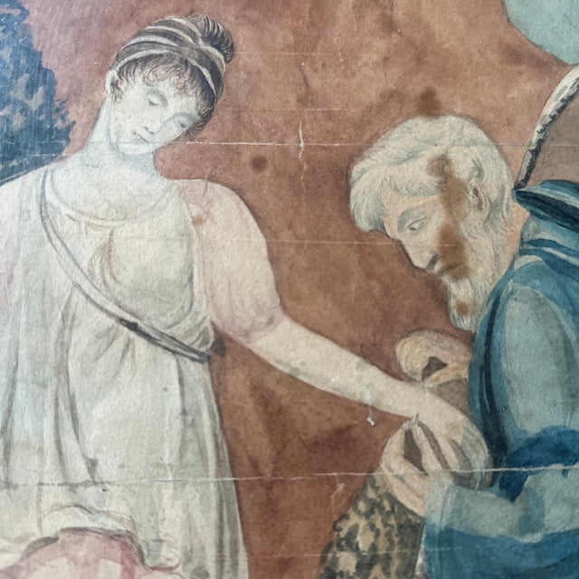 Early 1824 Original Painting on Paper - Jesus and the Samaritan and I Another Woman and Shepard Man- With Gorgeous Back Drop, Framed For Sale - Image 4 of 12