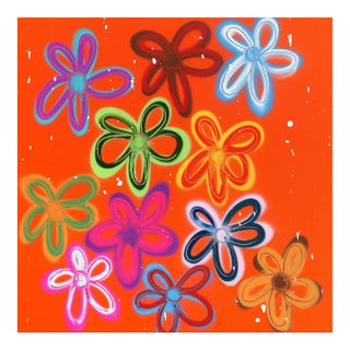 Happy Mood Changer - Original Vibrant Abstract Floral Mixed Media Art on Canvas For Sale