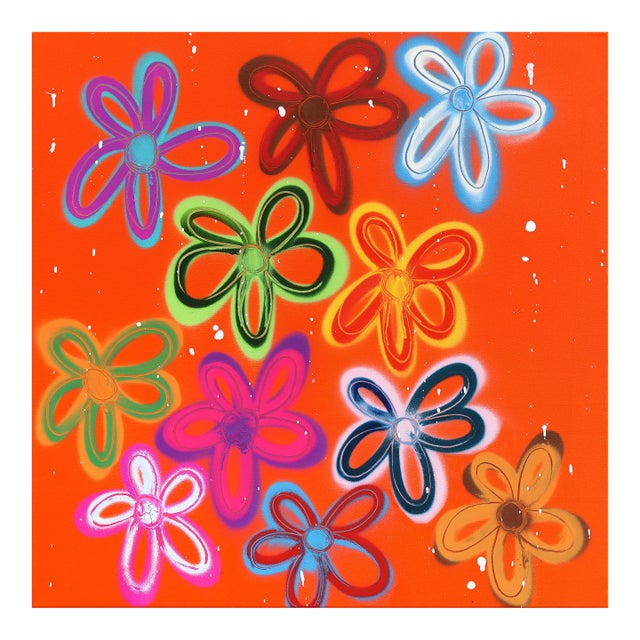 Happy Mood Changer - Original Vibrant Abstract Floral Mixed Media Art on Canvas For Sale